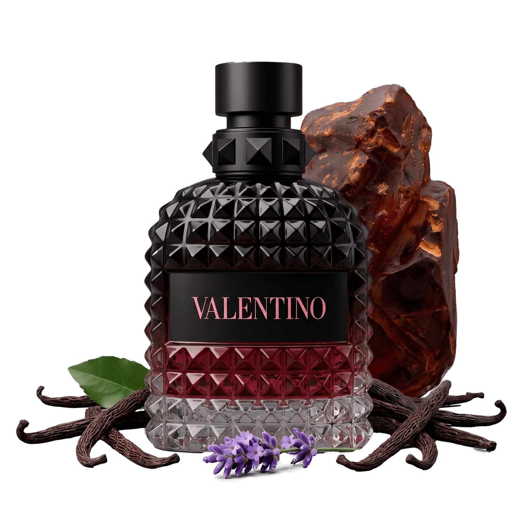 Valentino Born in Roma Intense acompañado de vainilla, lavanda y roca de ámbar